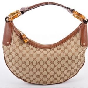Gucci GG Canvas Bamboo Ring Half Moon Hobo bag.